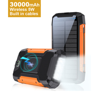 Batterie externe solaire sans fil Li-Polymère 2023 30000mAh Étanche avec lumière LED 10W Double USB Câbles Micro USB Portable pour utilisation en extérieur