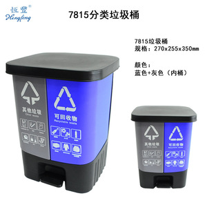 Foot Operated Recycling <b>Bin</b> Double Compartment With Lid For Kitchen Living Room Indoor Use HDPE Material - Product Image 3