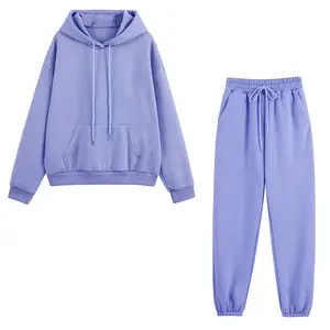 Children Girls Cotton French Terry Hoodie And Sweat Pants Teenager Solid Color 2 Piece Winter Clothes Sets