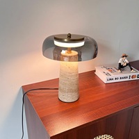 Lampe de table en travertin jaune avec abat-jour en verre fumé, lampe de bureau LED moderne, lampe de chevet pour la lecture, chambre à coucher, bureau, hôtel