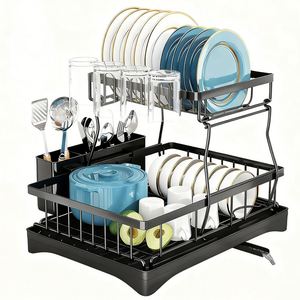 Multifunction 2 Tier Kitchen Accessories Dish Drainer Stainless Steel Drying Dish Cabinet Plate Rack Dish <b>Storage</b> Rack Organizer - Product Image 1