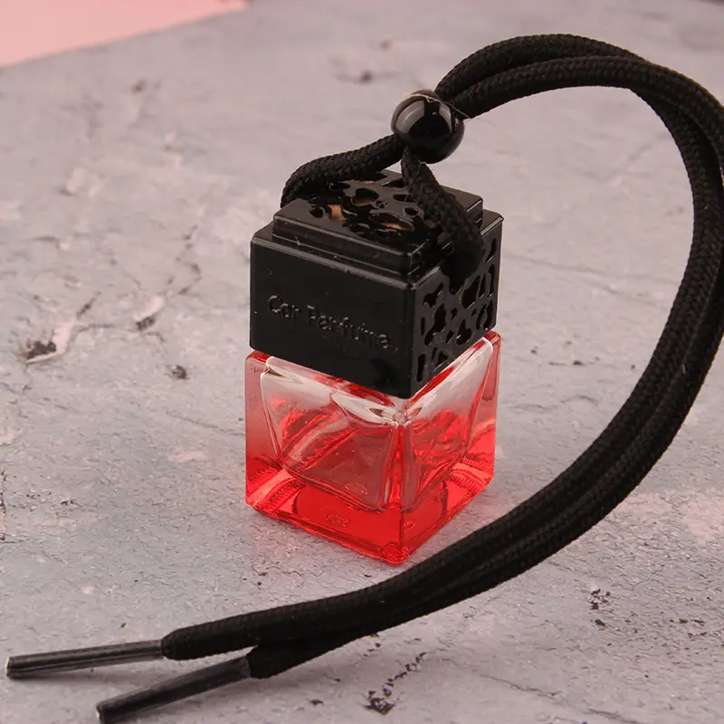 Ambientador colgante cuadrado vacío para coche, cubo negro, 8ml, botella difusora de Perfume de vidrio