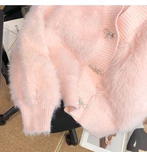 Logo personalizzato OEM & ODM maglione donna manica lunga capelli di visone comodo maglia rosa scollo a v cappotto da donna più spesso <span class=keywords><strong>caldo</strong></span> e largo <span class=keywords><strong>Cardigan</strong></span> - Product Image 3