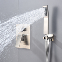 Ensemble de robinets de douche dissimulés en laiton brossé Nickel à 2 fonctions pour salle de bain, système de douche pluie mural, mélangeur de douche de bain