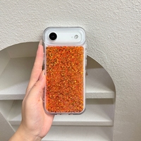 Coque de protection antichoc avancée avec paillettes et sequins or-orangé pour iPhone 17 16 15 14 13 Pro Max Air Plus