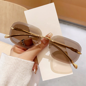 Frameless Metal <b>Sunglasses</b> With Water Ripple Trim UV400 Protection For Women Unisex Outings Cycling Driving - Product Image 2