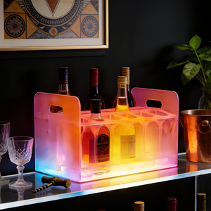 Cubo <span class=keywords><strong>de</strong></span> Hielo Acrílico Cuadrado Portátil <span class=keywords><strong>de</strong></span> Lujo Personalizado para Cerveza y Champán, con Iluminación LED y Asa, para Fiestas, Bares y Discotecas - Product Image 2