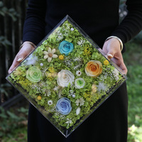 Caja de Regalo de Flores Eternas, Caja de Flores Acrílica Grande Tipo Bolso, Regalo de Alta Gama, Rosas Eternas Preservadas para Cumpleaños y San Valentín