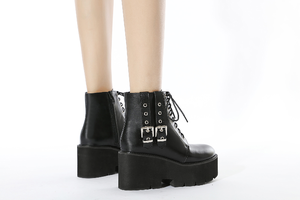 Eleganti <span class=keywords><strong>stivali</strong></span> invernali stile Punk con cerniera in pelle nera scarpe 8 <span class=keywords><strong>CM</strong></span> <span class=keywords><strong>tacco</strong></span> alto <span class=keywords><strong>5</strong></span> <span class=keywords><strong>CM</strong></span> con plateau grossi tacchi <span class=keywords><strong>donna</strong></span> stivaletti - Product Image 5