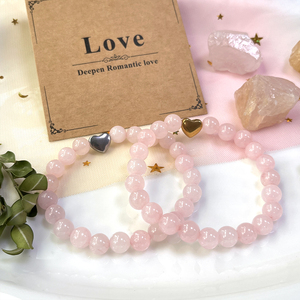 Bracciale elastico in quarzo rosa naturale con ciondolo a cuore - Regalo <span class=keywords><strong>di</strong></span> gioielli per tutti i giorni e San Valentino per migliorare amore, armonia e affinità - Product Image 6