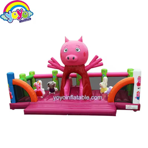 Château gonflable rose cochon pour enfants, thème cochon mignon, combo toboggan et château de saut, gonflage rapide, résistant aux UV, avec filet de sécurité - Product Image 1