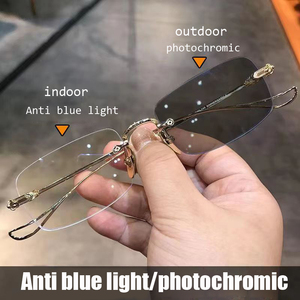 Square Rimless Photochromic Sunglasses Metal Anti Blue Light Rimless <strong>Glasses</strong> for Women and Men UV Protection Sunglasses - Product Image 2