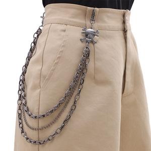 Elegante Cadena de Pantalones de Metal Multicapa con Calavera Pirata Negra, Cadena de Cintura Casual de Hip Hop de Aleación de Zinc, Negro Metálico con Múltiples Eslabones - Product Image 1