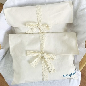 CH Custom Logo Printing Lace Ribbon Muslin <b>Envelope</b> Clothes Quilt Storage Bag Large Natural Cotton Flap Dust Pouch - Product Image 4