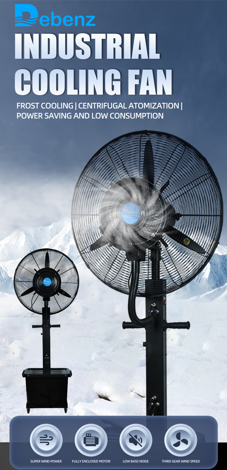 26-Inch 3-Speed Portable Mist Fan with Copper Motor & 3 Blades