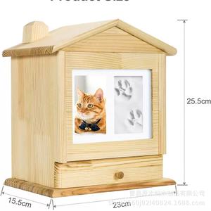 Wooden Pet <b>Urn</b> House Shaped With Photo Frame And Inkpad For <b>Cat</b> Dog Memorial Solid Wood - Product Image 5