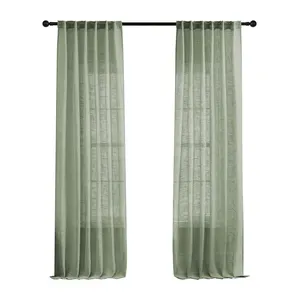 slap-up Green Curtains With Rod Pocket Semi Sheer Curtain Drapes Elegant Casual Linen Textured Window Draperies