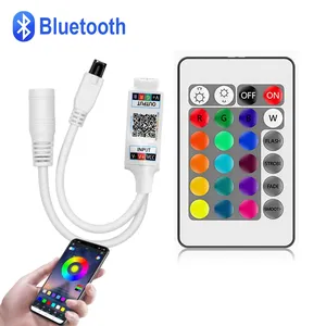 Pengontrol Musik RGB 4 Pin DC12V, Pengontrol Aplikasi Pintar BT dengan Remote IR 24 Kunci atau Kontrol Aplikasi Biru + Gigi untuk Lampu Strip LED RGB