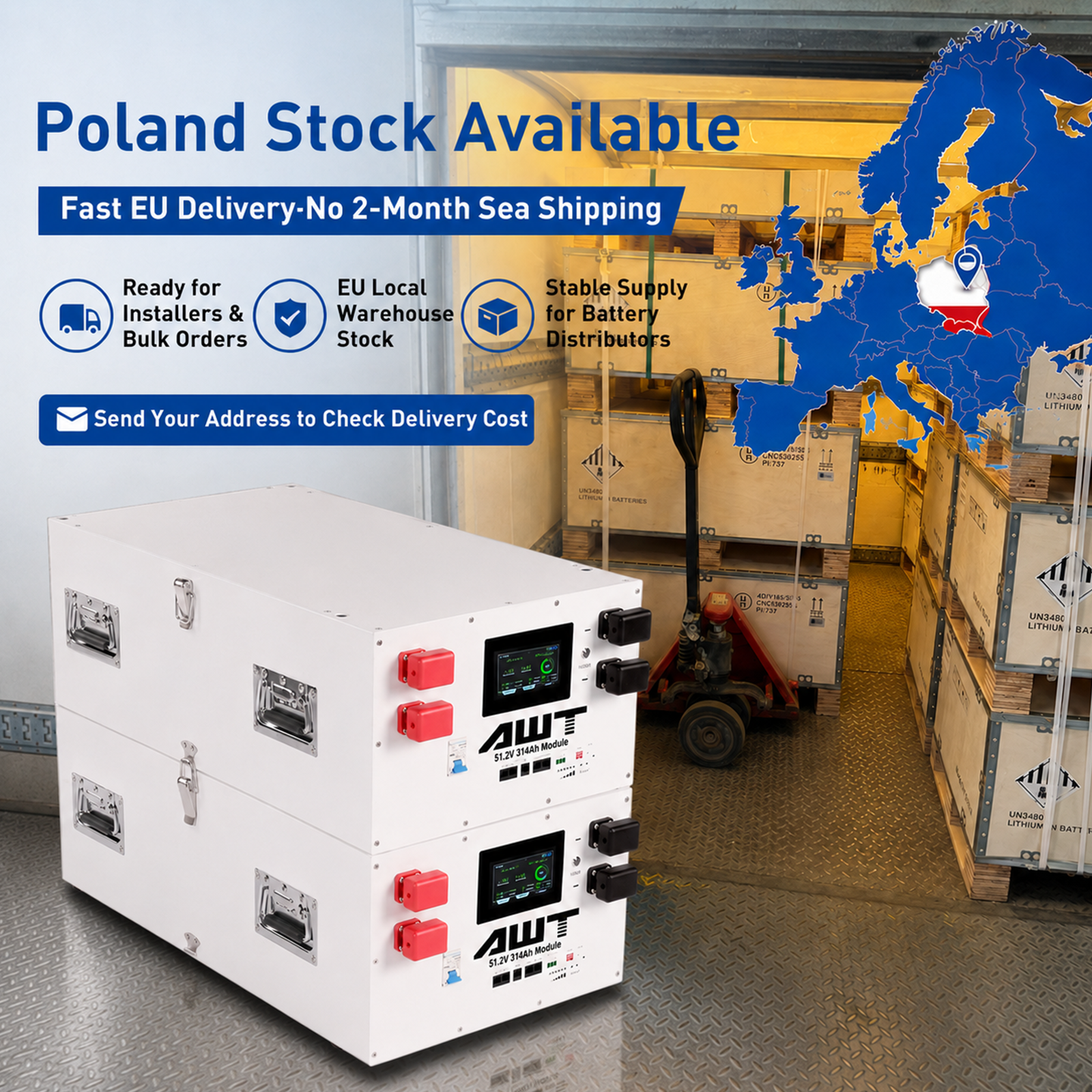 16kWh 51.2V 314Ah LiFePO4 Stackable Battery Pack Solar Home ESS 8000 Cycles Compatible Victron Growatt CE