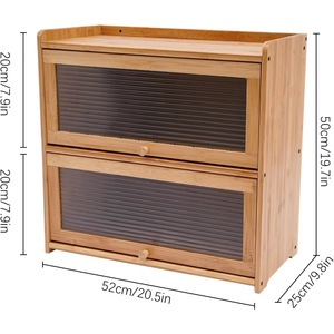 Multifunctional countertop storage box with transparent acrylic sliding <b>door</b>, 2-layer bamboo kitchen storage cabinet - Product Image 3