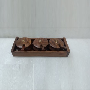 Premium Wooden Spice <b>Box</b> with Lid and Spoon for Kitchen Masala Storage Organizer Available at Competitive Price - Product Image 3