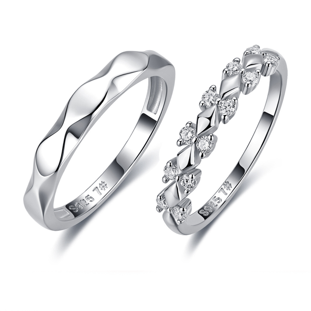 NOVA S925 Sterling Silver Gold Plated Mobius Wave Moissanite Ring with Prong Setting for Men and Women Couple Pair