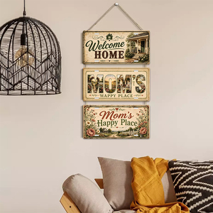 Letrero Metálico Estilo Placa de Matrícula Vintage para Granja, Decoración de Pared Floral para Cabaña, 'Lugar Feliz de Mamá', 'Bienvenido a Casa' - Product Image 5