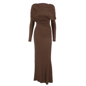 Abito Lungo Elegante Autunno Inverno Stile Europeo-Americano, <span class=keywords><strong>Maniche</strong></span> <span class=keywords><strong>Lunghe</strong></span>, <span class=keywords><strong>in</strong></span> Nylon e Cotone, Tinta Unita, Lavorato a <span class=keywords><strong>Maglia</strong></span>, Aderente, per Donna - Product Image 5