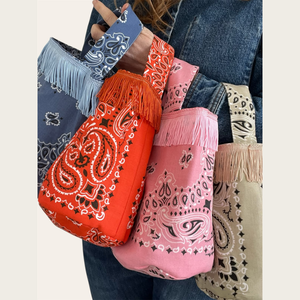 <span class=keywords><strong>Borsa</strong></span> a Mano Mini con Frange e Motivo Paisley per Donne, Stile Boho per Spiaggia, Vacanze e Feste - Product Image 1