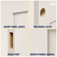 Porte intérieure blanche à 6 panneaux style Shaker colonial, en bois massif apprêté, avec âme en bois massif, 30x80 pouces, revêtement MDF à 90 degrés