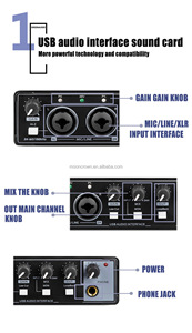 Console di Mixaggio Professionale MD22 per <span class=keywords><strong>Studio</strong></span> di Registrazione Podcast 2 Canali 24Bit 192kHz Interfaccia Audio USB Scheda Audio per Registrazione - Product Image 2