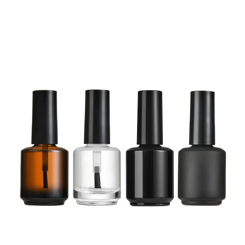 Garrafa de esmalte de unha 15ml, copos de esmalte vazios para unhas, âmbar fosco, preto, com escova