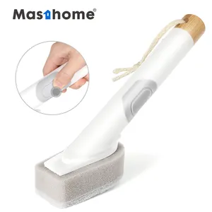 Brush Handle Masthome Newly Bamboo Tpr Handle Detergent Storage Dish Brush Head Replaceable Soap Dispensing Sponge Dish Cleaning Brush