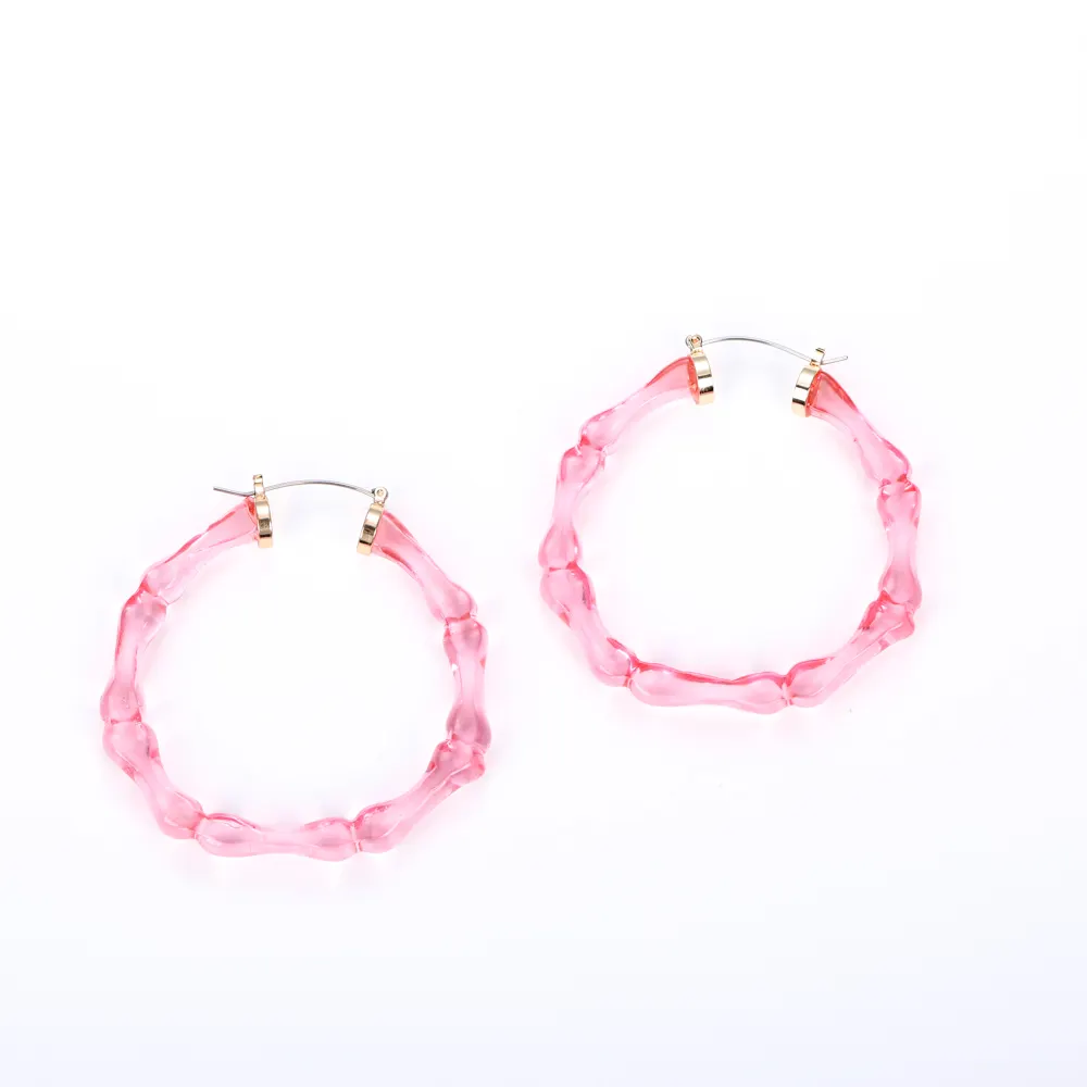 guess women's pink jewelry transparent pink bamboo hoop stud earrings for women party jewelry