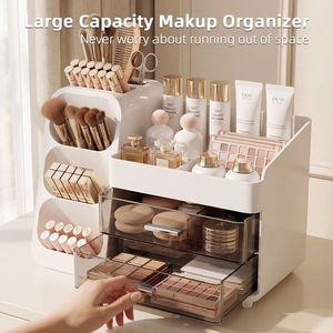 Cosmetic Storage <b>Box</b> With Drawers White Cream White <b>Makeup</b> Organizer For Desk Use - Product Image 3