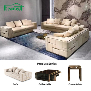 Sofá Seccional Moderno de Alta Gama, Juego de Sofás de Lujo para Sala de Estar, Cuero Genuino, Tela de Cuero para Villa, Muebles de Sofás Italianos - Product Image 1