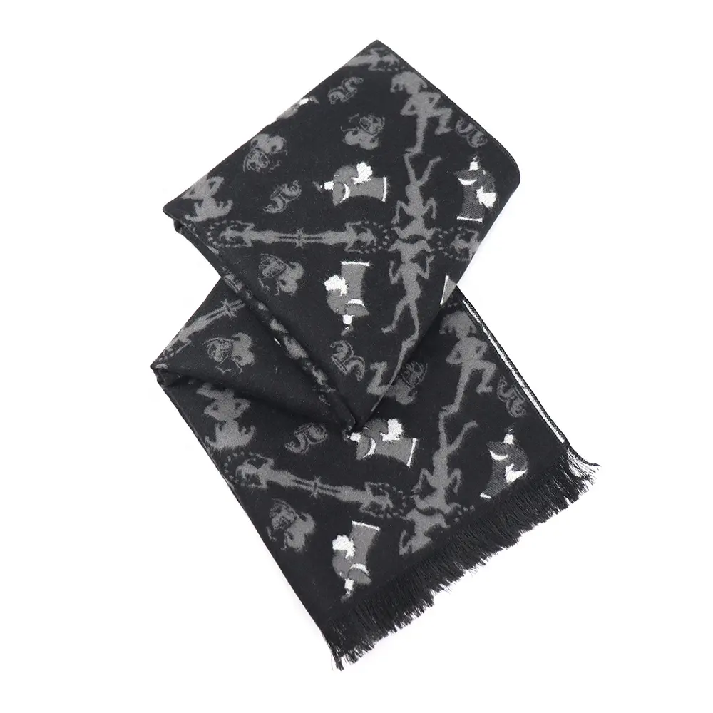 사용자 정의 황제와 광대 패턴 짠 남자 Viscose 스카프 겨울 블랙 자카드 폴리 에스터 스카프