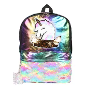 Оптовые продажи сумка 10 девушка-Голографические детские школьные ранцы для девочек с блестками и единорогом Детские рюкзаки