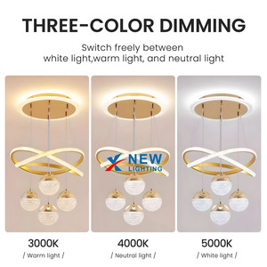 Lustre LED doré en forme de trèfle avec quatre boules de <span class=keywords><strong>cristal</strong></span> pour salon, salle à manger, chambre, îlot de cuisine, hôtel, villa, luminaire de plafond - Product Image 2