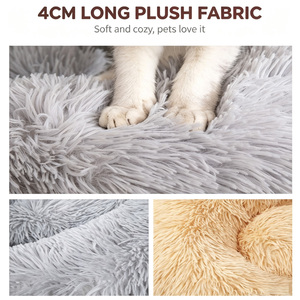 Coussin rond pour animaux de compagnie en fausse fourrure, type donut, avec housse amovible et lavable, rebord haut, apaisant, anti-anxiété, confortable pour chats et petits chiens - Product Image 3