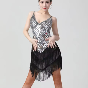 Robe à franges et sequins style Gatsby des années 20, sexy, col en V, bretelles spaghetti, costume de danse latine, robe de soirée <span class=keywords><strong>Charleston</strong></span> des années 1920, <span class=keywords><strong>déguisement</strong></span> de <span class=keywords><strong>Charleston</strong></span> pour femme - Product Image 4