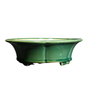 Maceta Hexagonal para Bonsái Mi Tao Xiang, Cerámica Verde Esmaltada, Estilo Japonés - Product Image 5