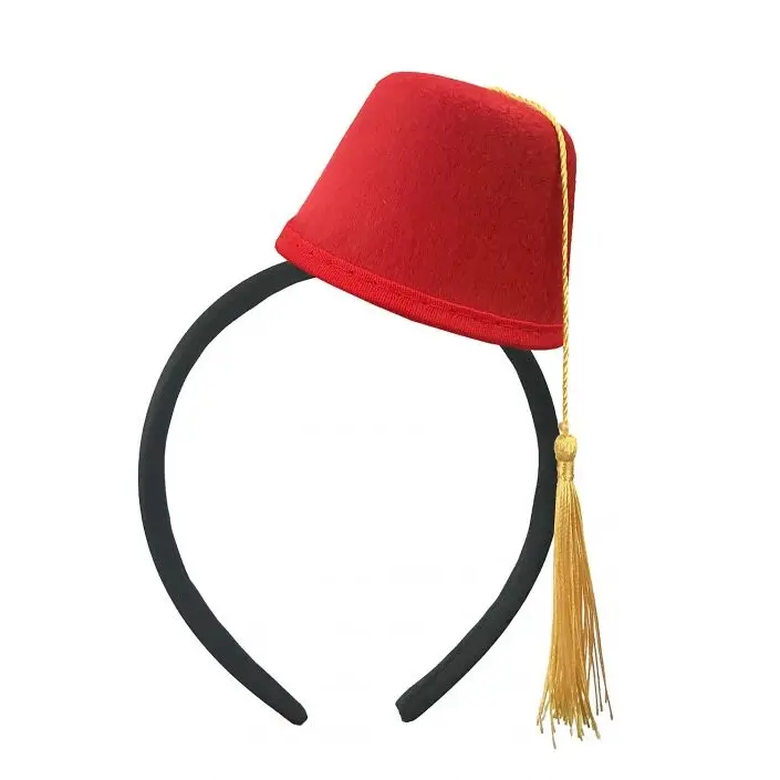 Mini sombrero turco masónico Fez de fieltro rojo, con diadema de borla