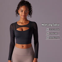 Soutien-gorge de sport en maille à manches longues pour femme, respirant, séchage rapide, avec coussinets intégrés, pour yoga et fitness