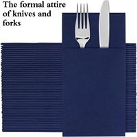 Serviettes de table jetables bleu marine avec poche de couverts intégrée Serviette de table pré-pliée pour couteaux fourchettes Serviettes de toilette en lin