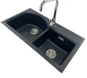 Modern ticari siyah quartz kuvars mutfak lavabo çiftlik lavabo çift kaseler mutfak yıkama havzası