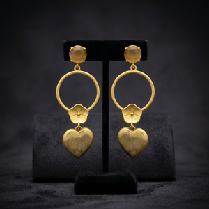 Pendientes Colgantes Circulares Étnicos Chapados en Oro de Nueva Llegada para Compromiso y Boda con Detalle de Corazón y Flor - Product Image 2