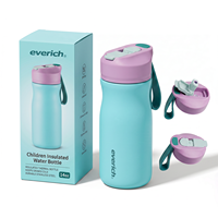 Bouteille d'eau isotherme pour enfants de 14 oz avec couvercle anti-poussière, double paroi en acier inoxydable, sans BPA, anti-fuite, logo personnalisé
