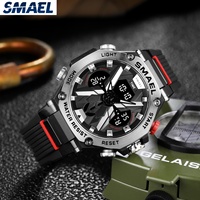 Montres pour hommes, grand cadran, montre numérique, résistante à l'eau 5 bars, date LED, alarme, chronomètre de sport SMAEL 8087