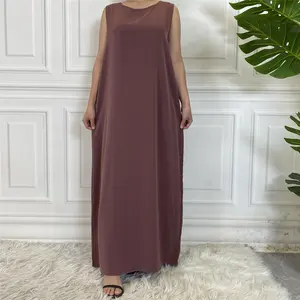 热卖夏季设计奈达材料纯色简约多功能无袖内装穆斯林伊斯兰流行连衣裙